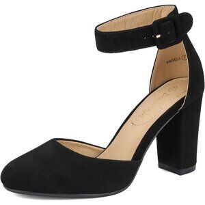 Dream Pairs Women Black Suede Faux Suede Block High Heel Closed Toe Sandal